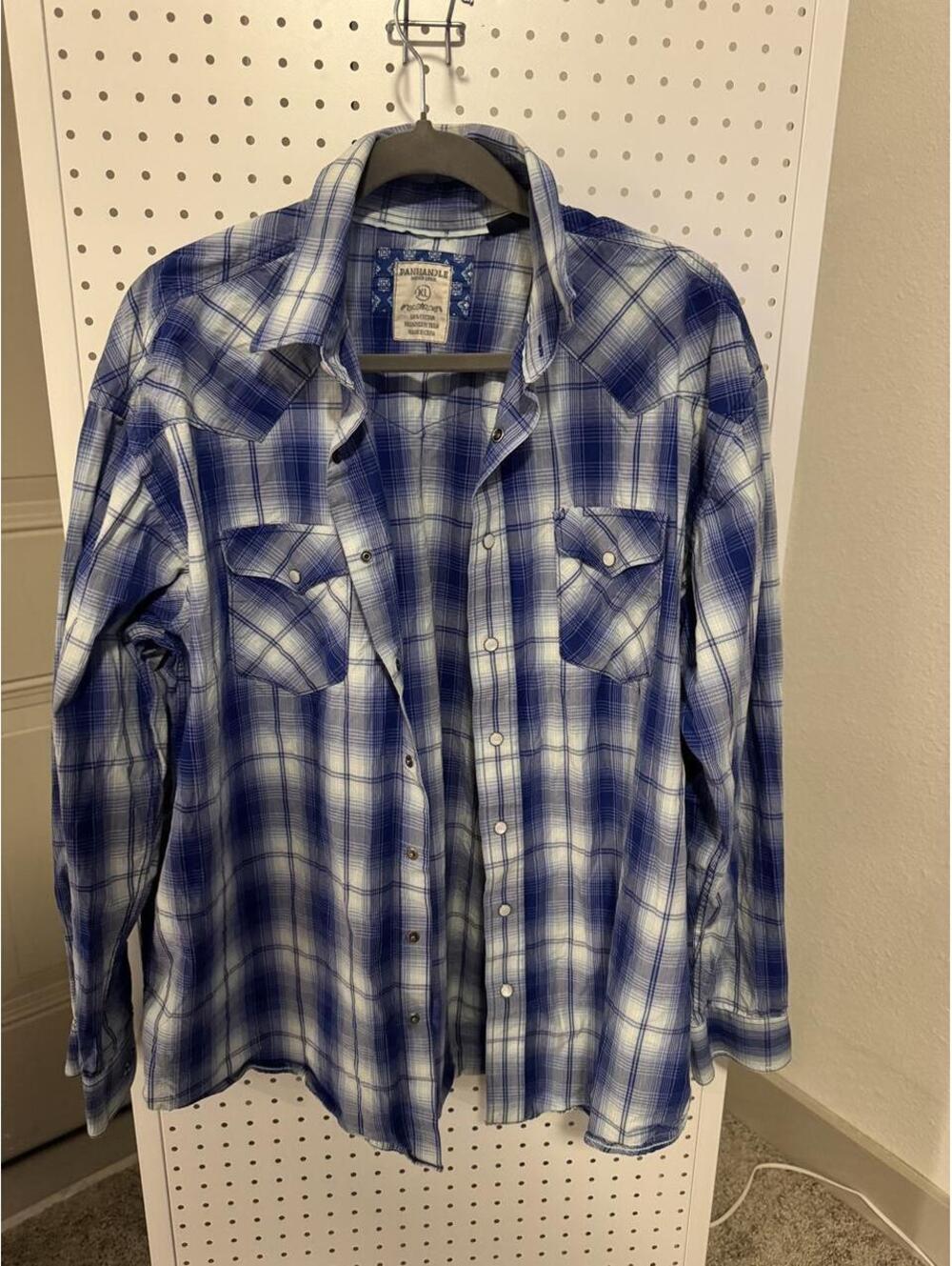 Panhandle Rough Stock Pearl Snap Western Shirt | XL | Blue Plaid